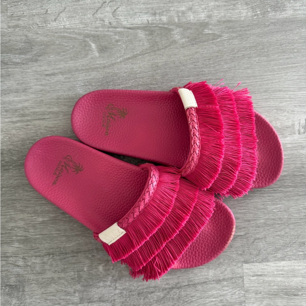 Scotch & Soda Fuchsia Fringe Slide Sandals